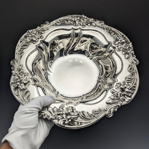 Around 1898 American Antique Sterling Silver Bowl Diameter 30cm 517g Meriden Britannia